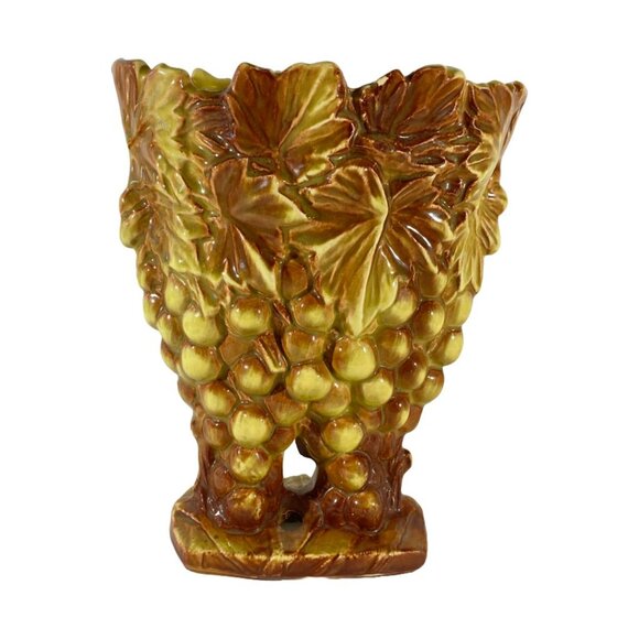 Vintage McCoy Grapes & Leaves Ceramic Double Vase Planter Mid-Century 1950s - Picture 5 of 13